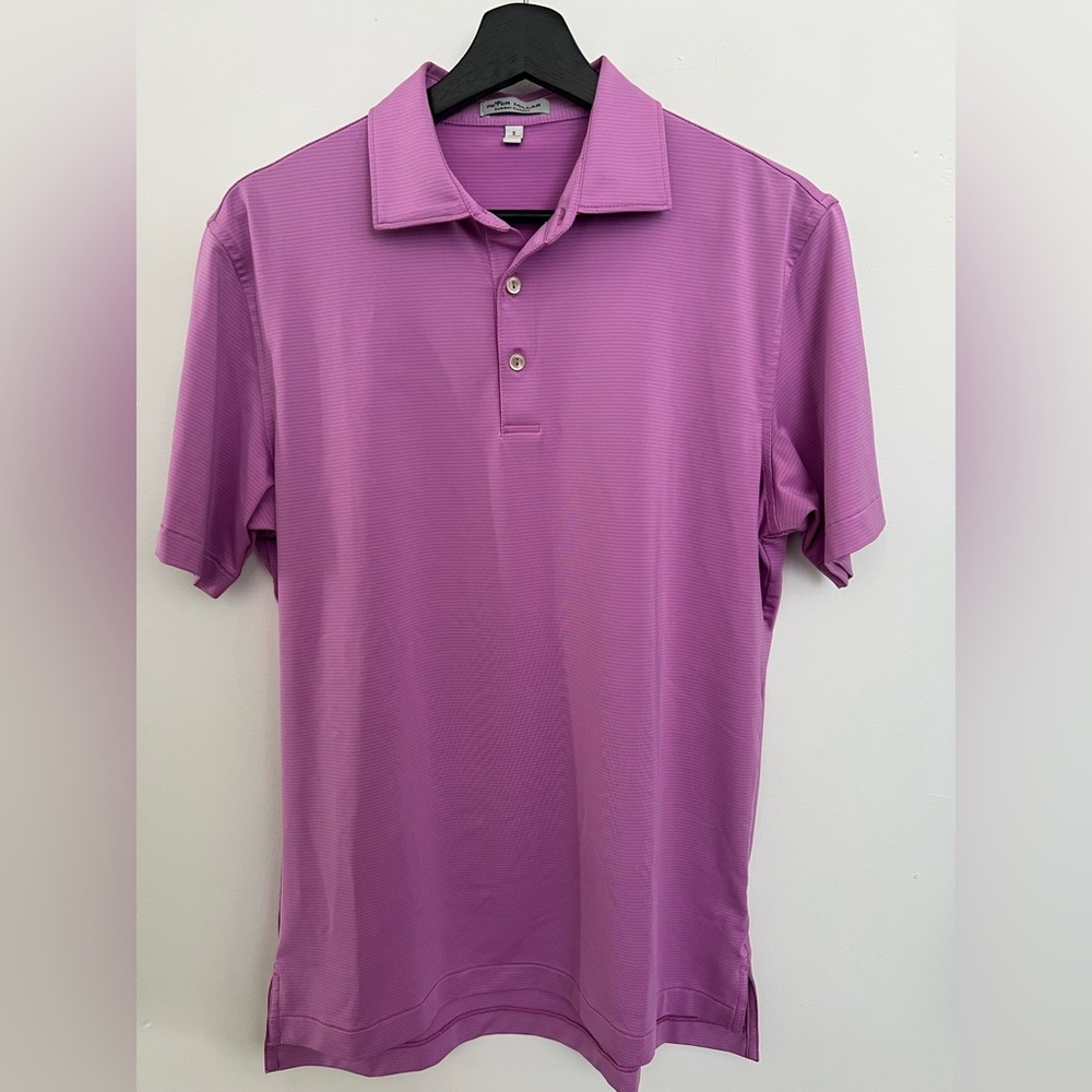 Peter Millar Golf Polo, Size Small - Pink / Fuchsia with purple / blue stripes